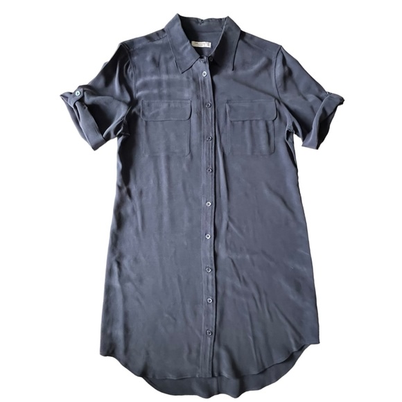 Equipment Short Sleeve Slim Signature Silk Dress in Navy | SMALL - Picture 7 of 11